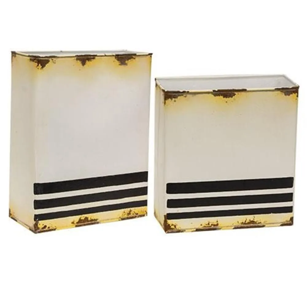 *2/Set Striped Distressed Metal Wall Pockets