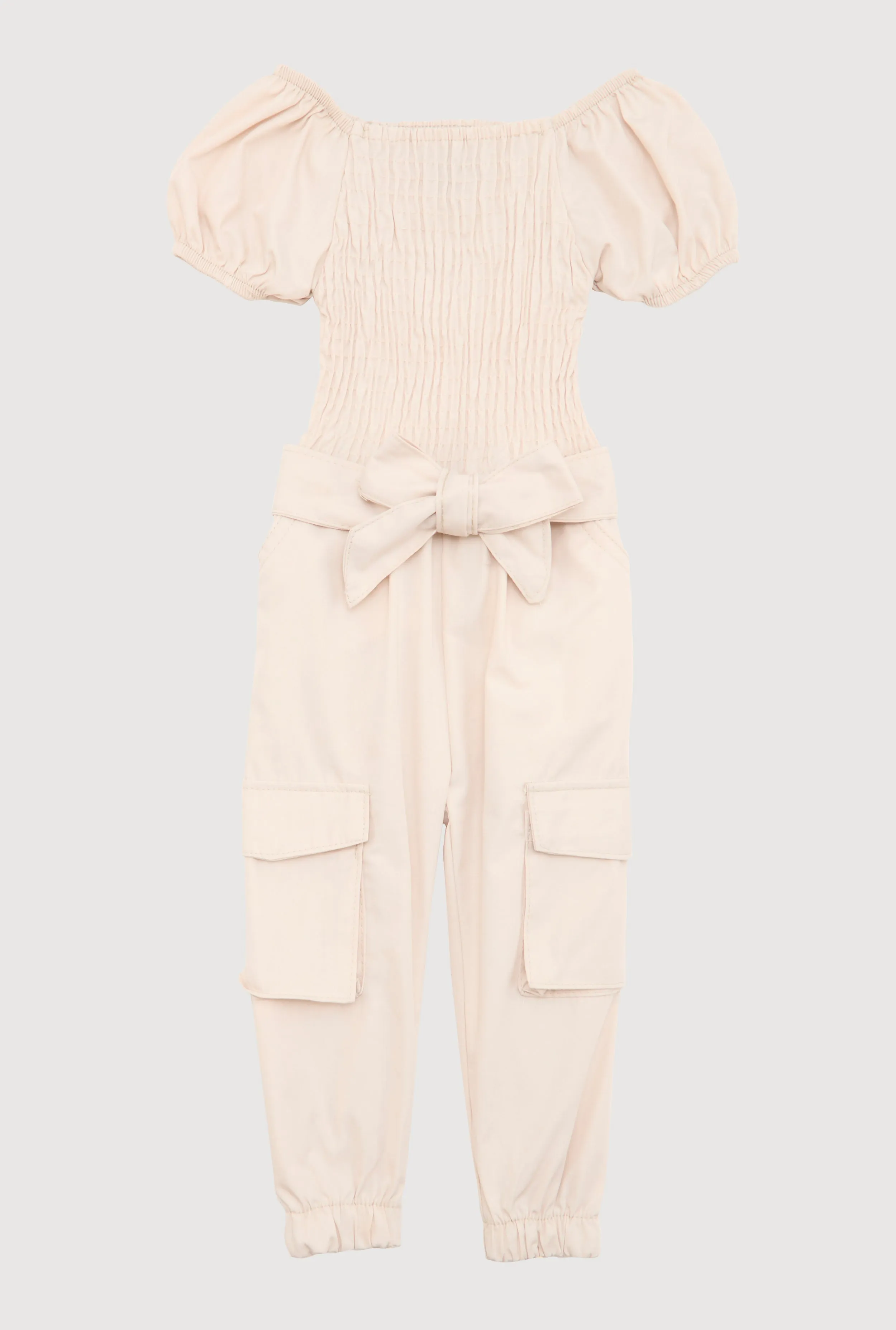 Baby Girls 12-24M Puff Sleeve Smocked Cargo Jumpsuit