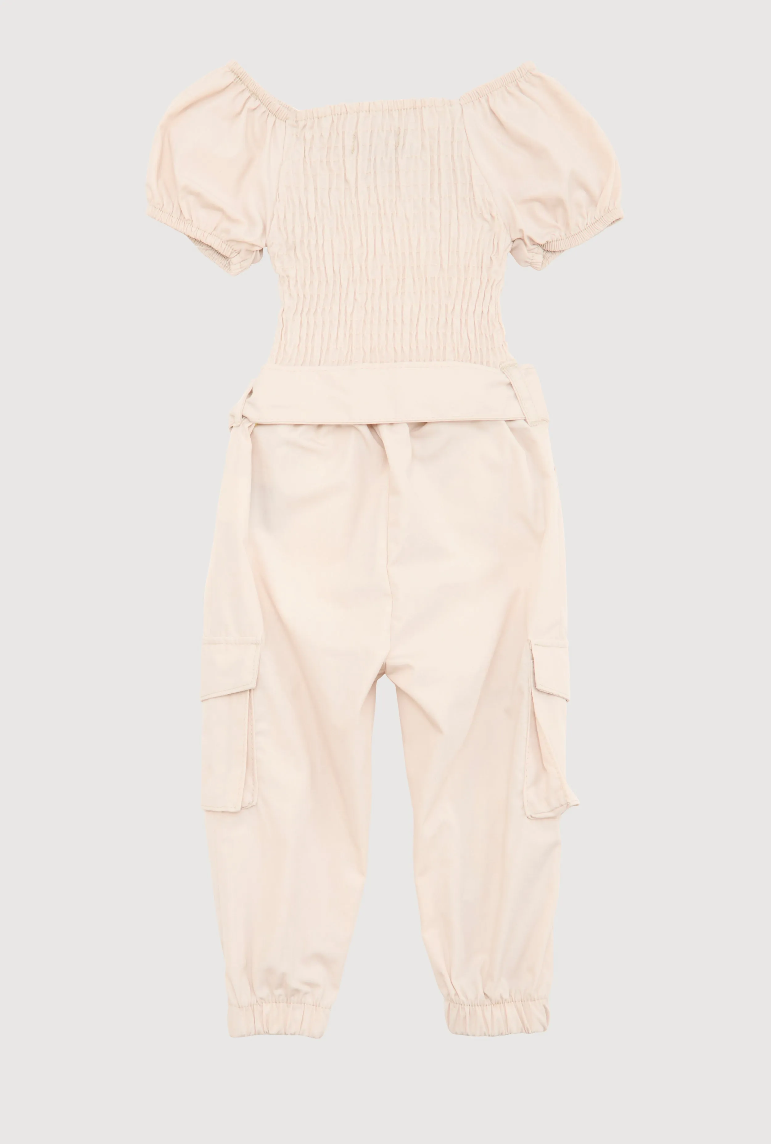 Baby Girls 12-24M Puff Sleeve Smocked Cargo Jumpsuit