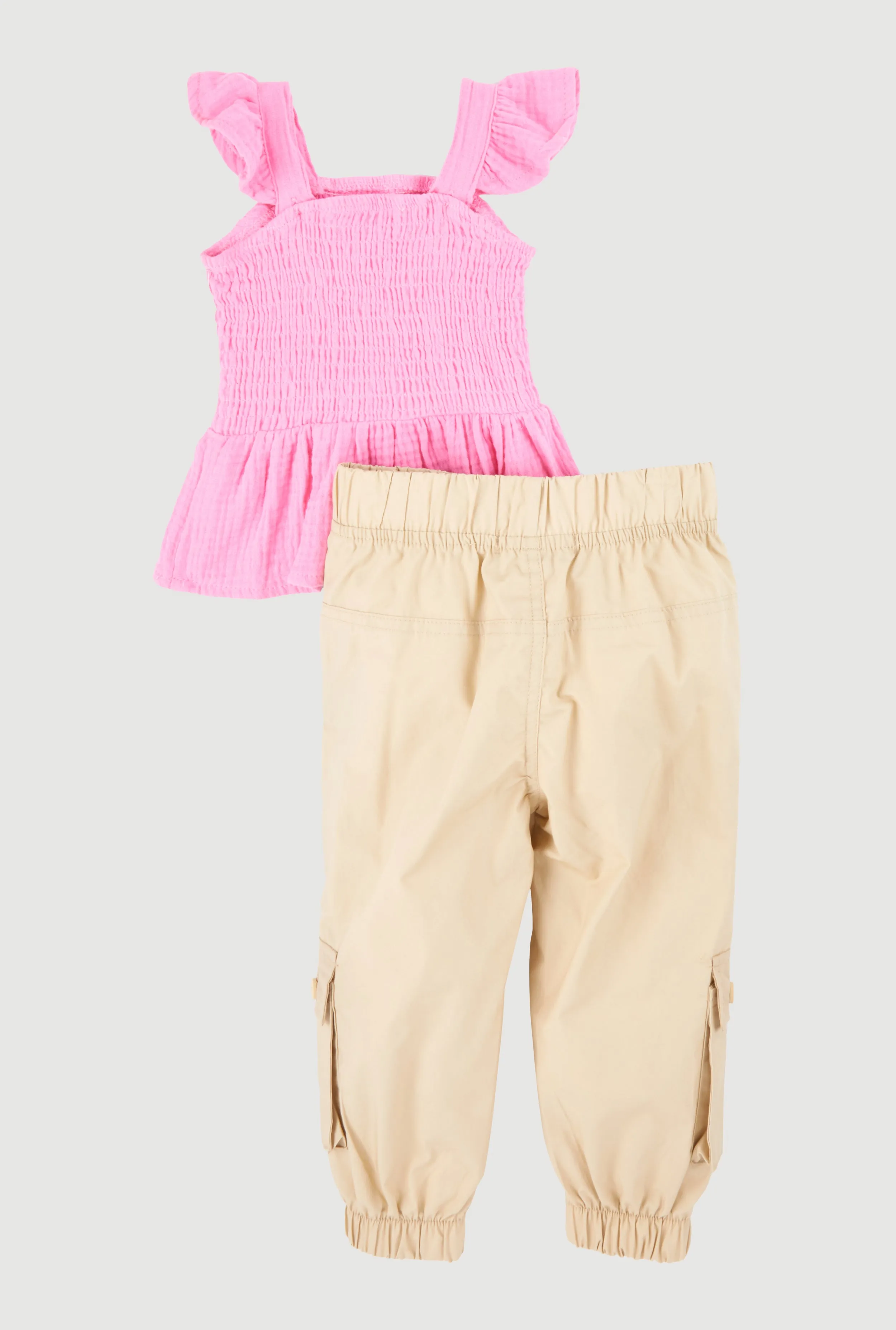 Baby Girls 12-24M Smocked Sleeveless Top and Cargo Joggers Set