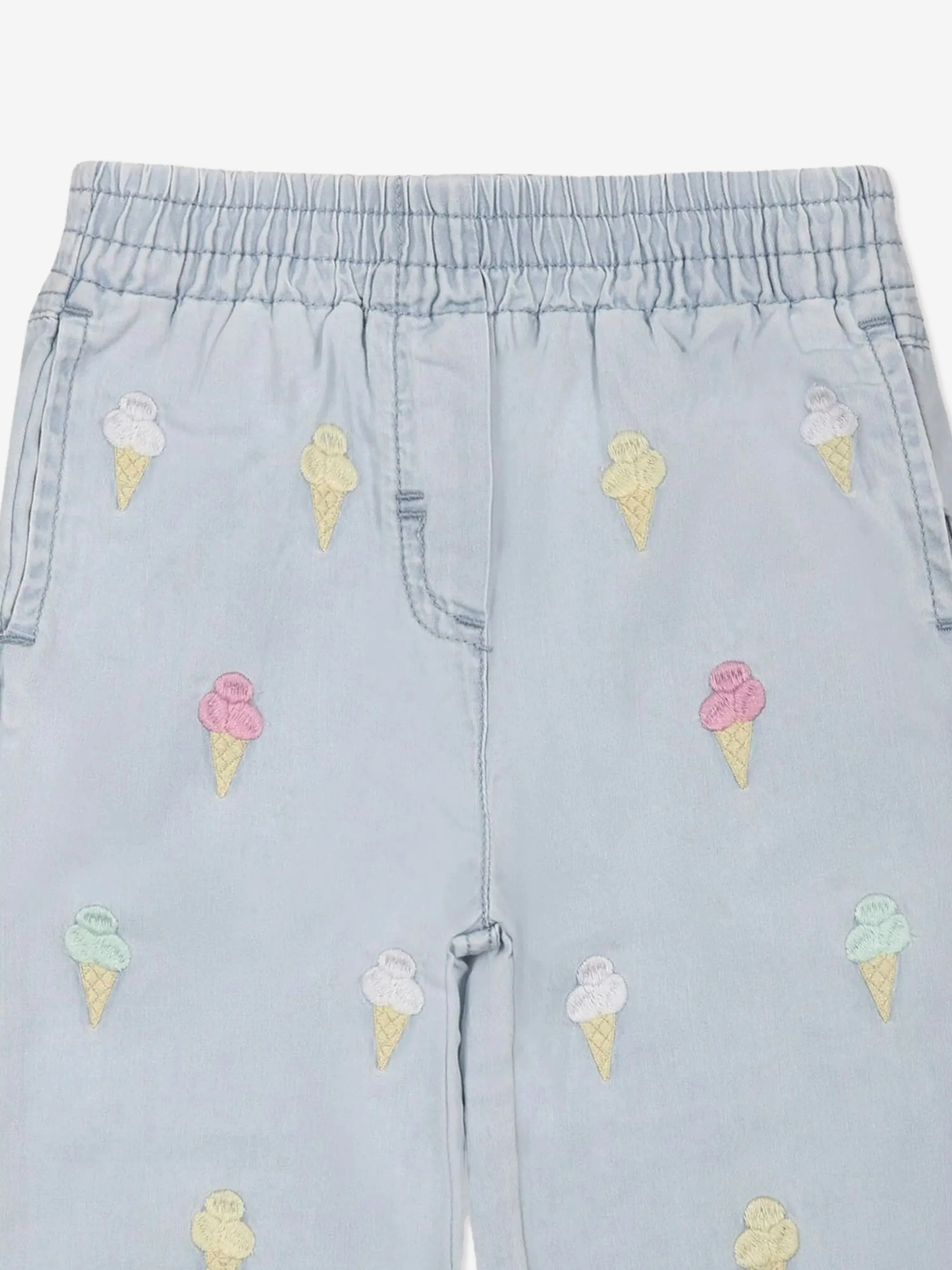 Baby Girls Embroidered Ice Cream Trousers in Blue