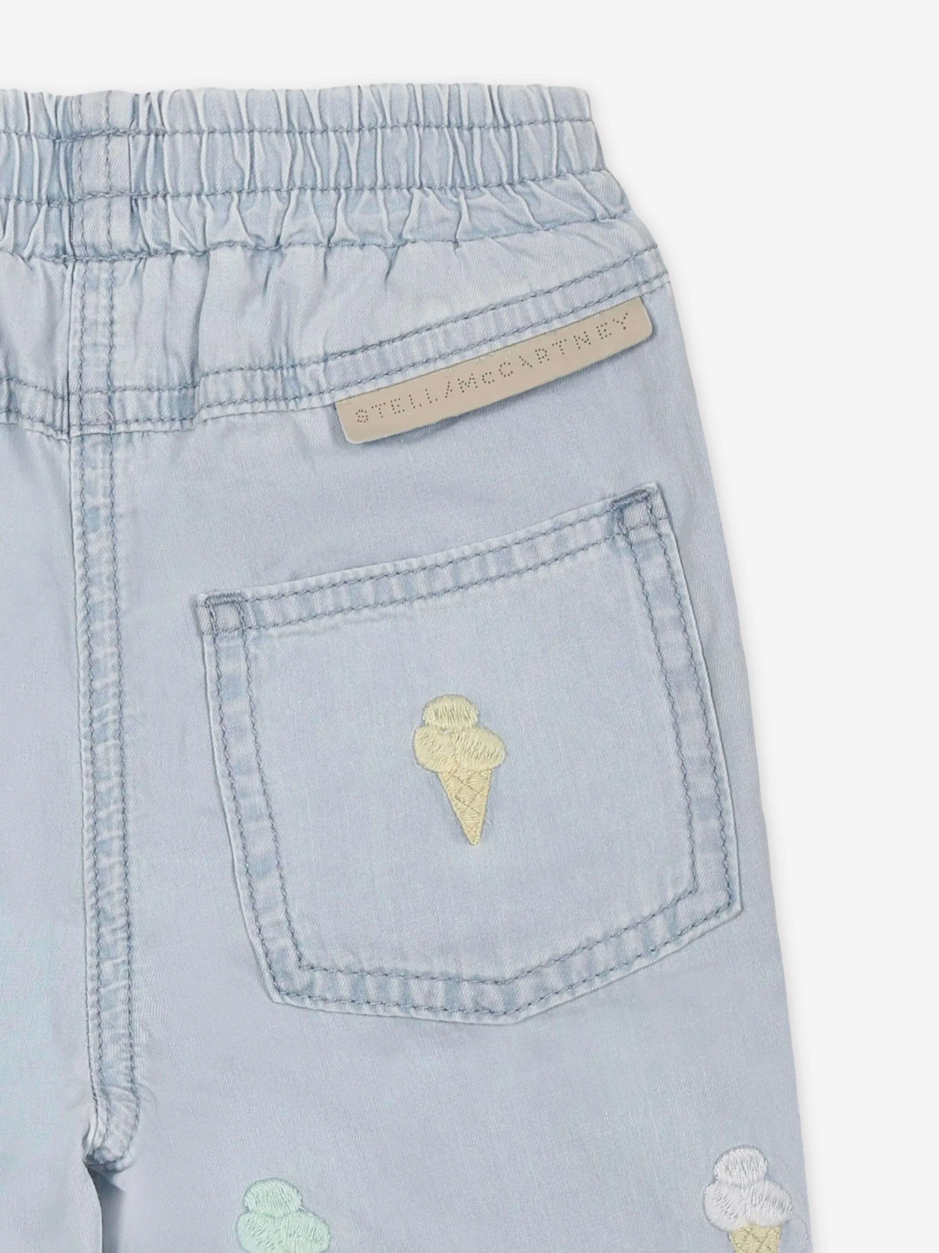 Baby Girls Embroidered Ice Cream Trousers in Blue