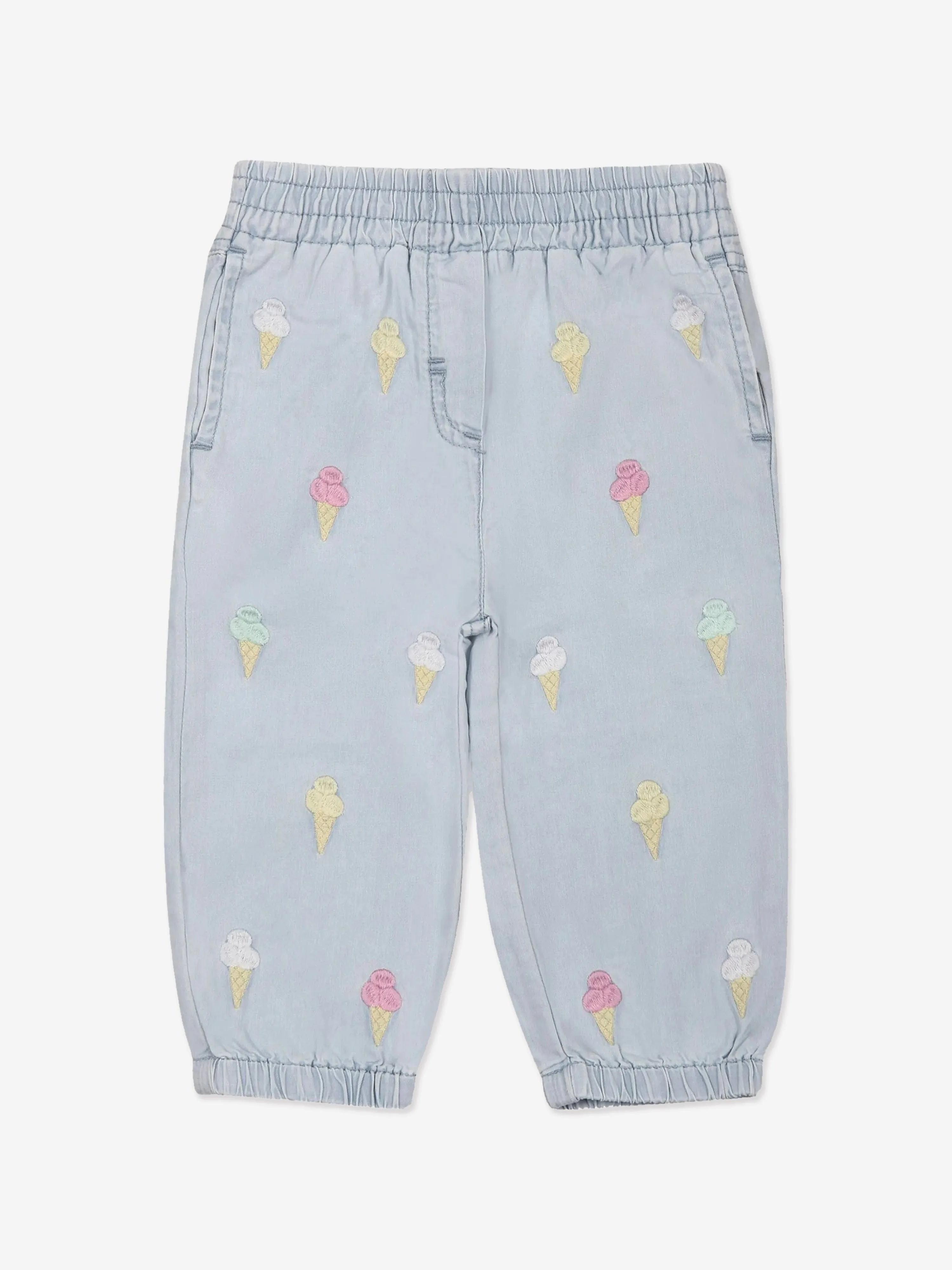 Baby Girls Embroidered Ice Cream Trousers in Blue