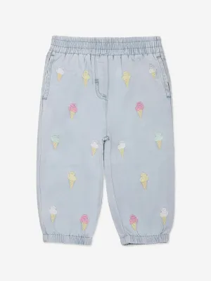Baby Girls Embroidered Ice Cream Trousers in Blue