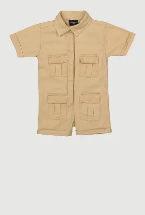 Baby Girls Twill Mineral Wash Utility Romper