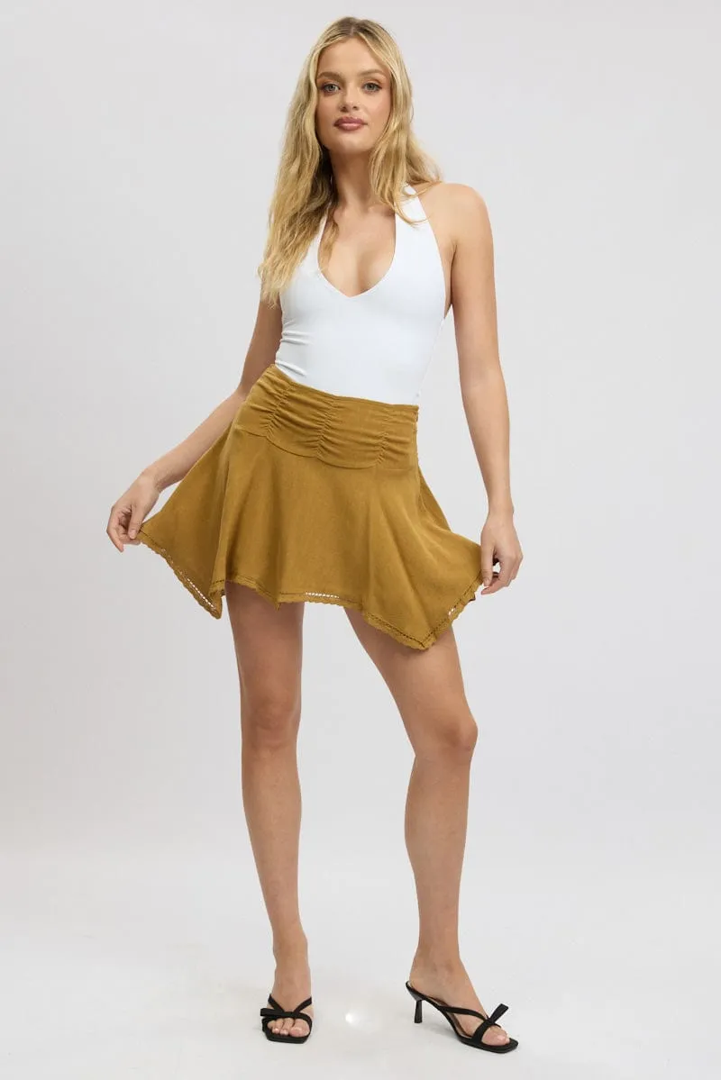 Beige Scarf Hem Skirt High Rise Mini Lined