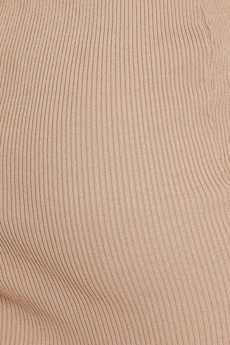 Beige Bodycon Dress Mini Knit