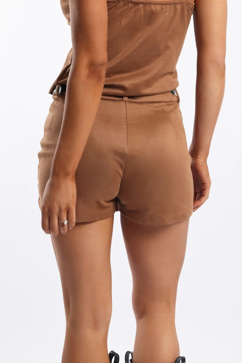 Beige Suede Skort Skirt Belted