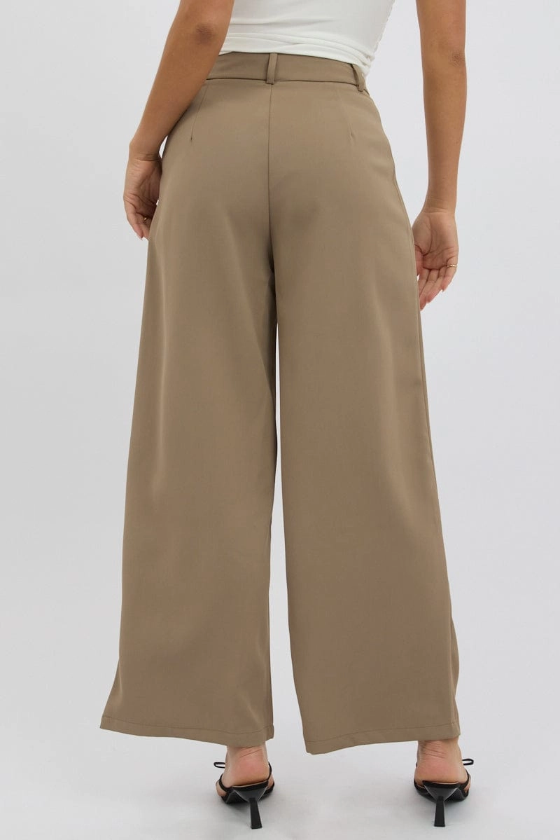 Beige Tailored Pants Mid Rise