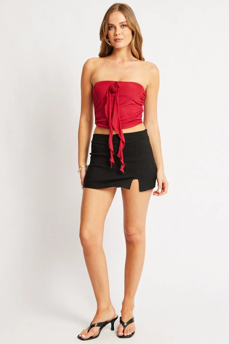 Black Mini Skort Skirt High Rise Front Split Begaline Lined