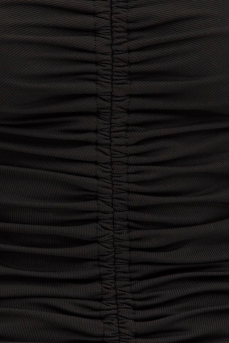 Black Bodycon Dress Mini Sleeveless Ruched Rib Jersey