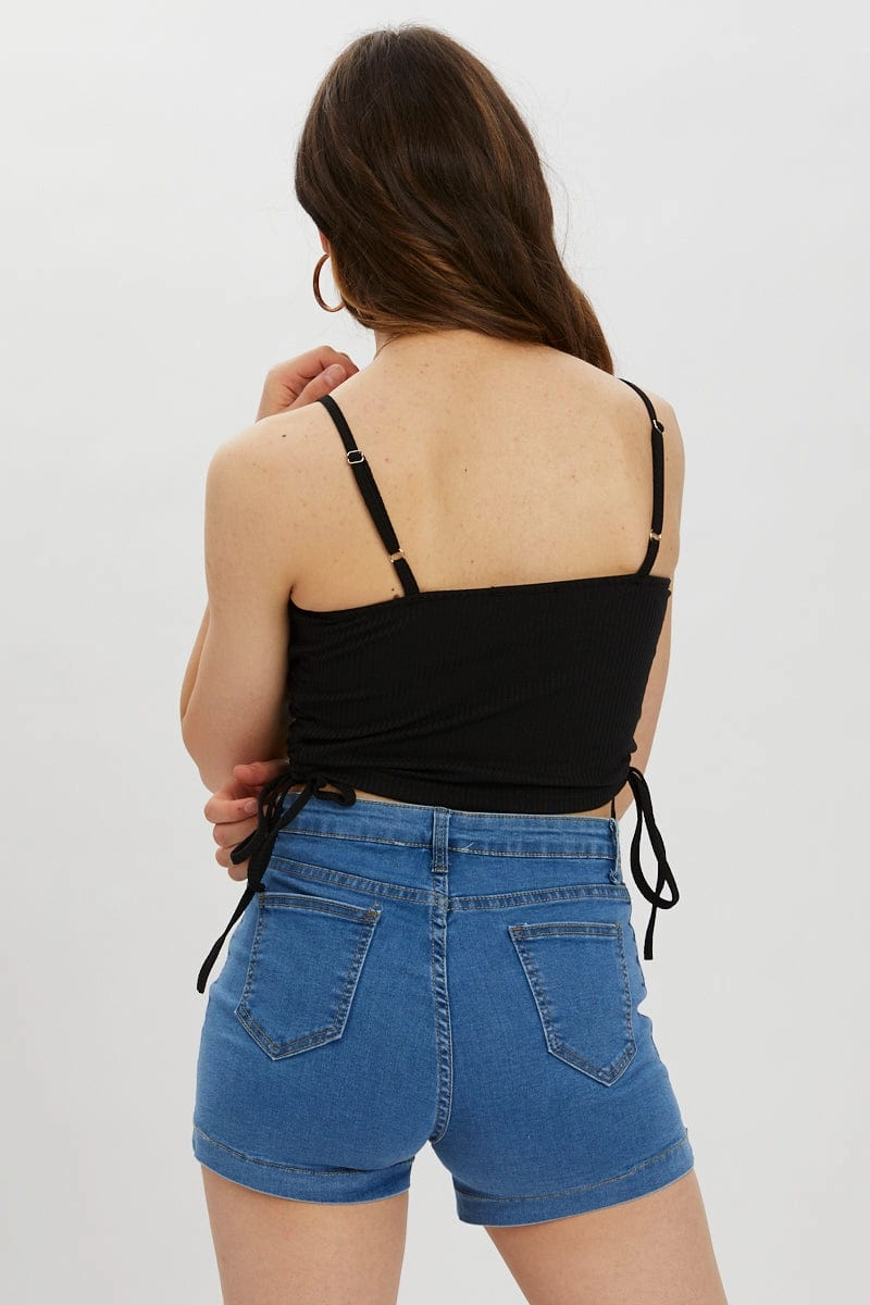 Black Drawstring Ruched Top