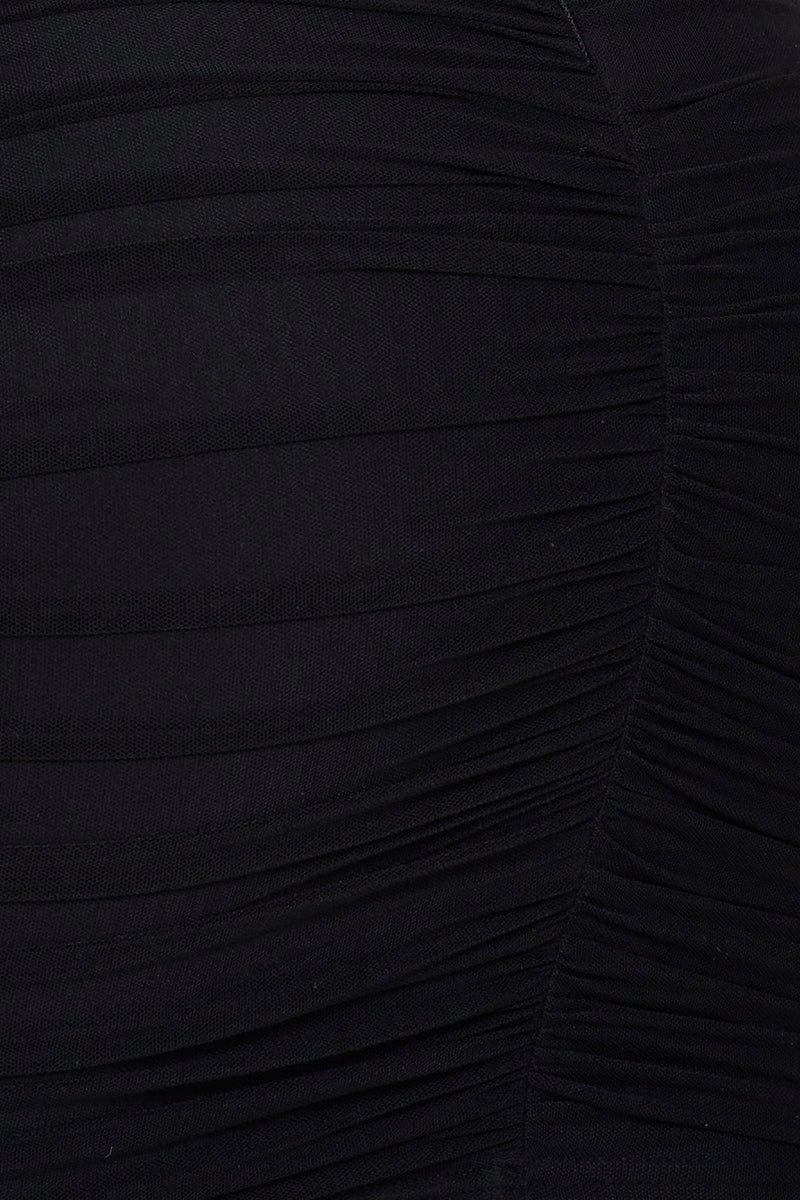 Black Dress Long Sleeve Mini V Neck Mesh