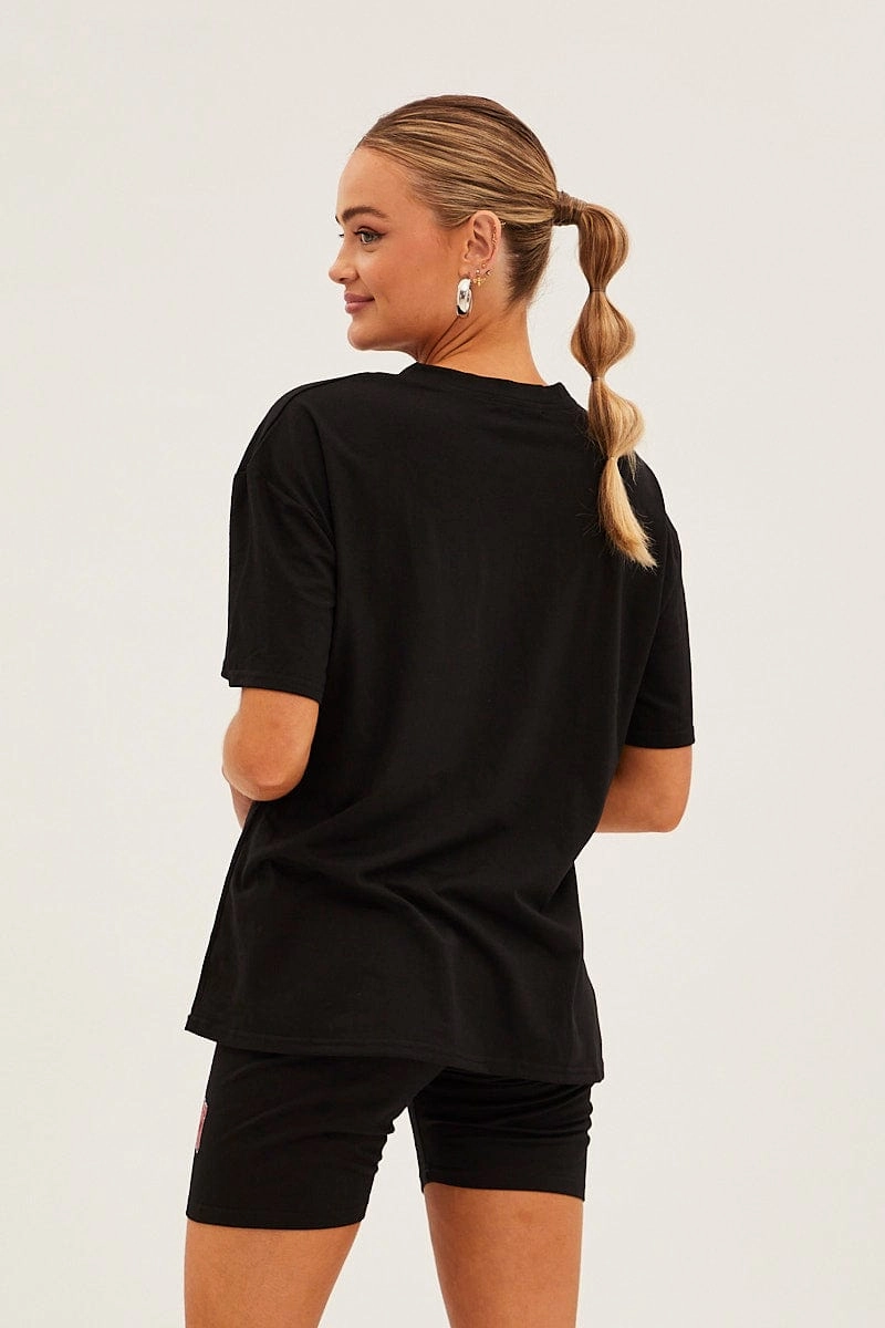 Black Graphic T And Biker Shorts Set