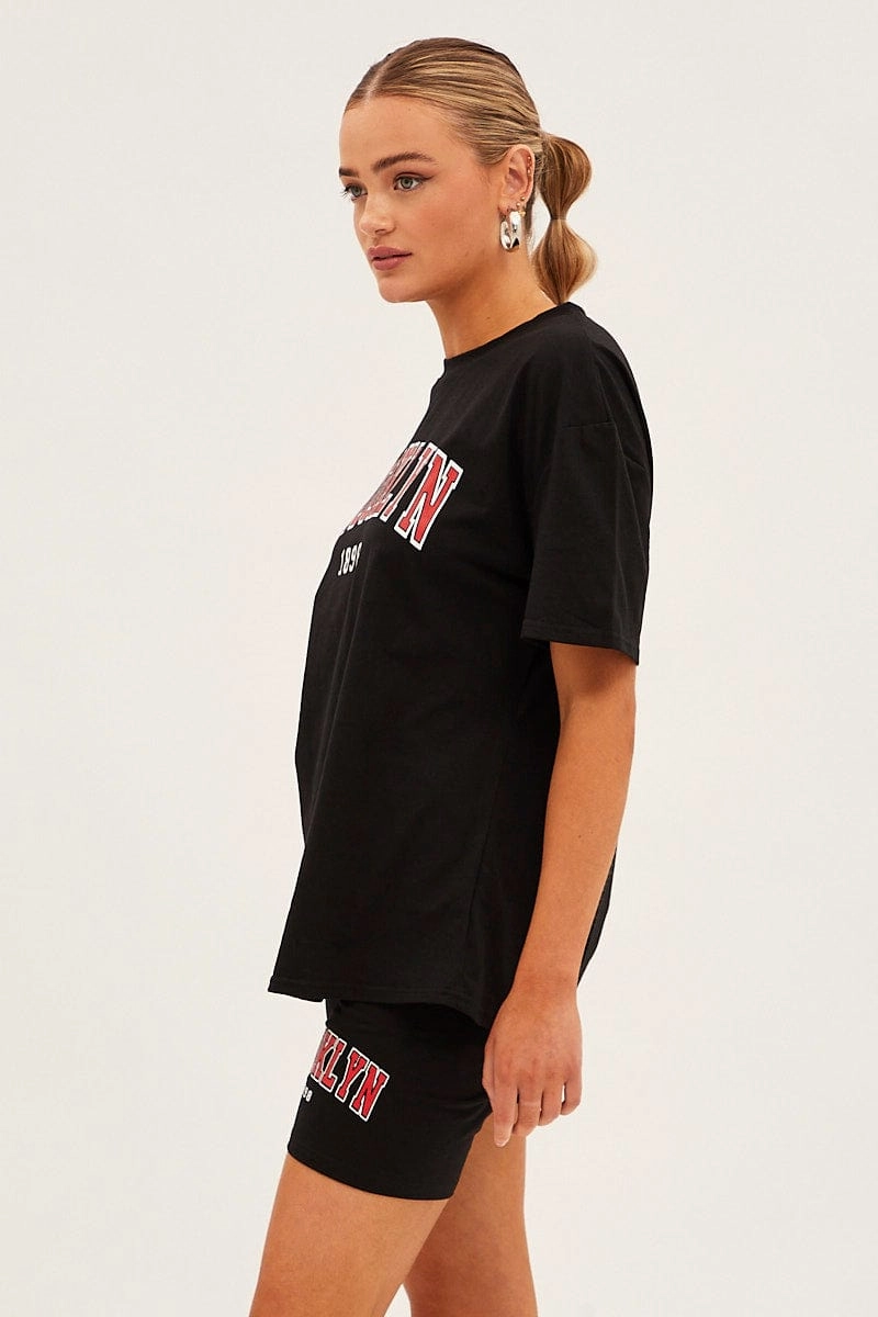 Black Graphic T And Biker Shorts Set