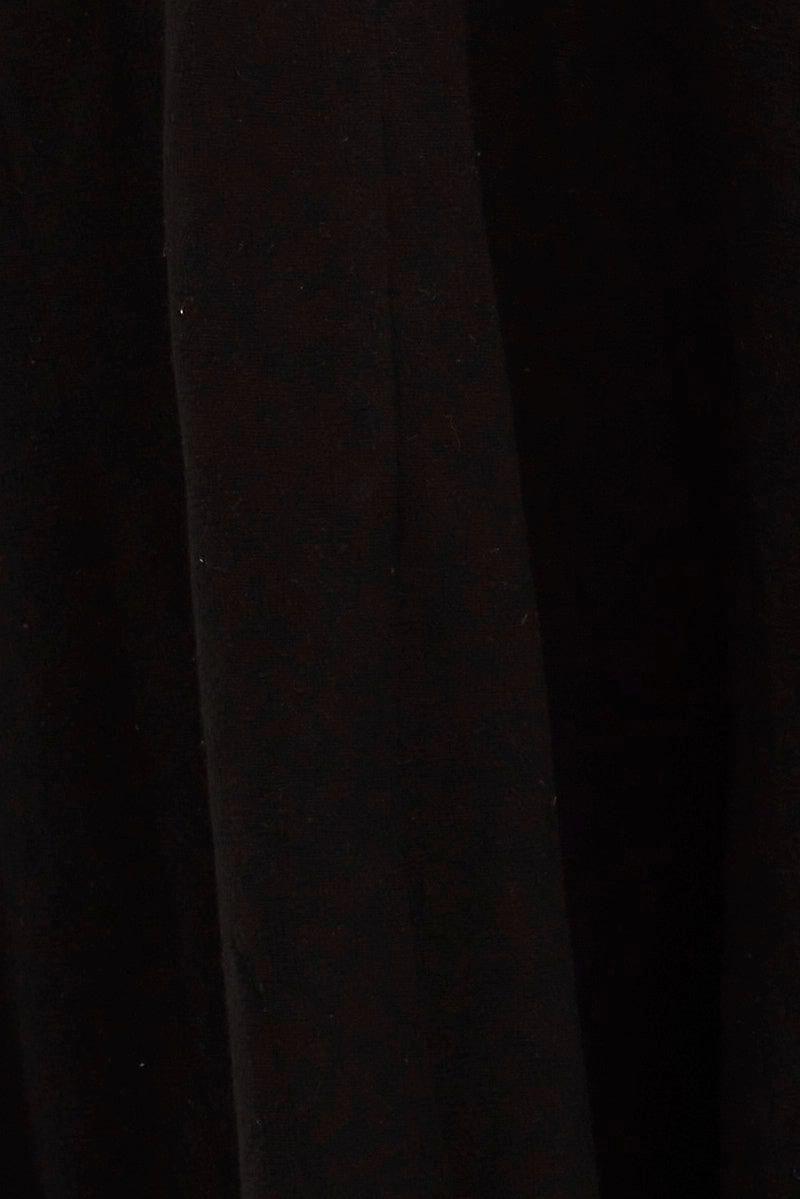 Black Linen Blend Waist Tie Slip Midi Skirt