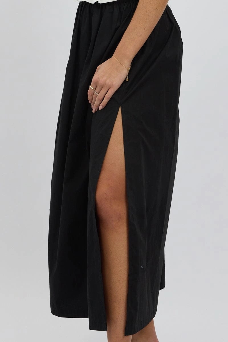 Black Maxi Skirt Shirred Waist Relaxed Fit