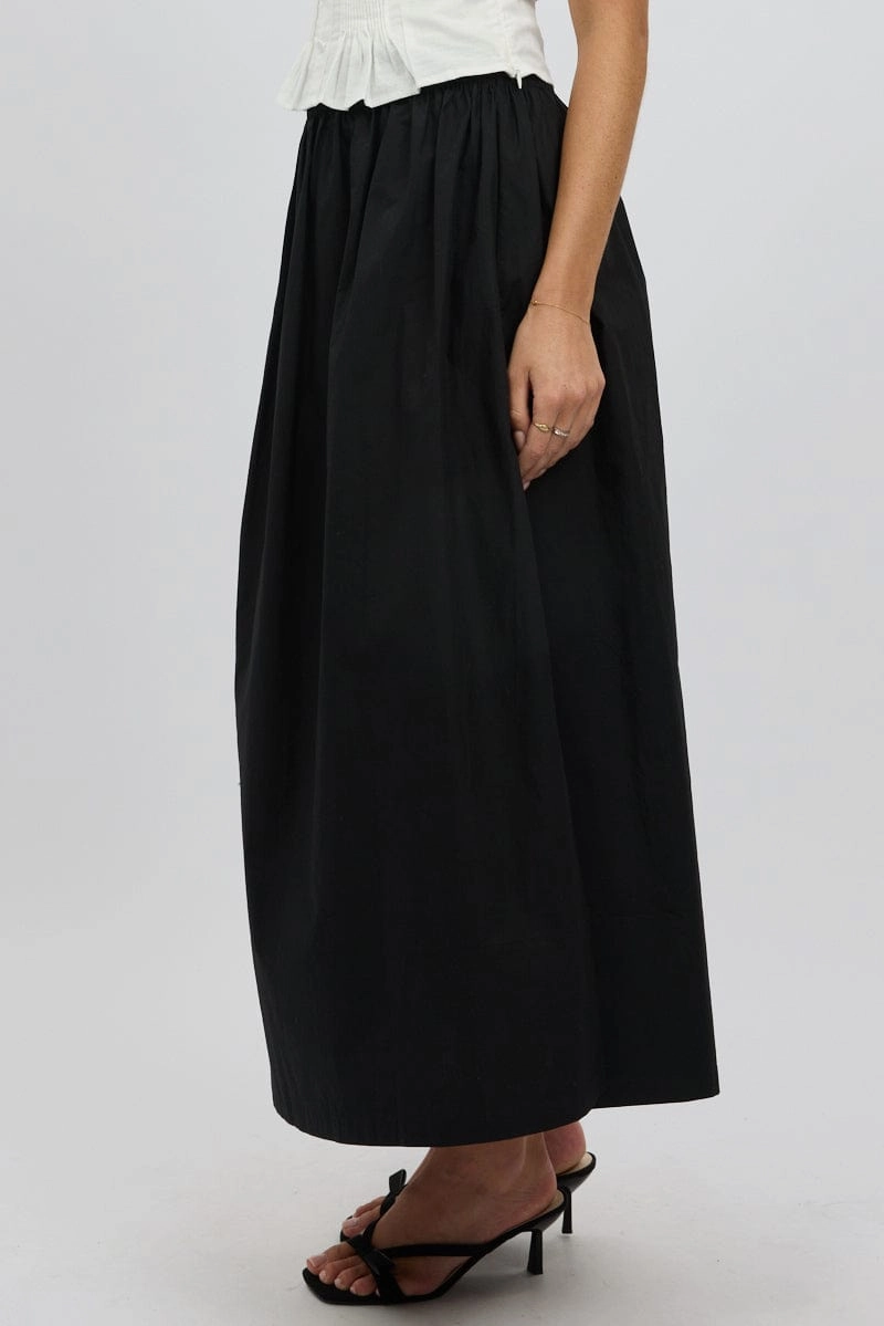 Black Maxi Skirt Shirred Waist Relaxed Fit