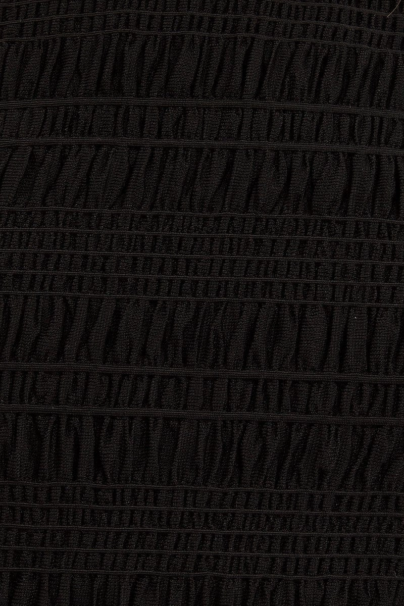 Black Mesh T-Shirt Gathered Texture Detail Short Sleeve