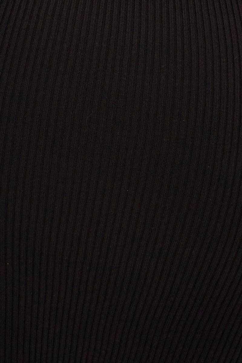 Black Mini Dress Sleeveless V Neck Knit Contrast Bind