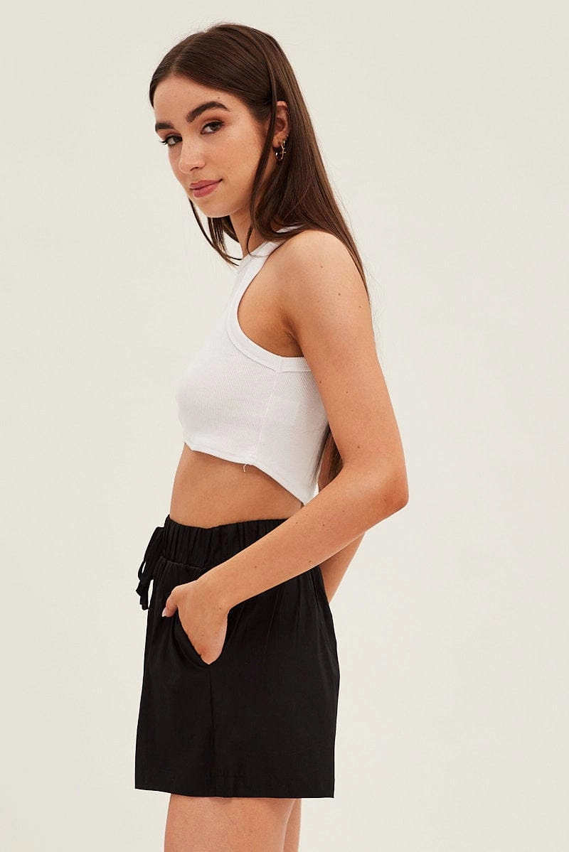 Black Mini Shorts High Rise Elastic Waist