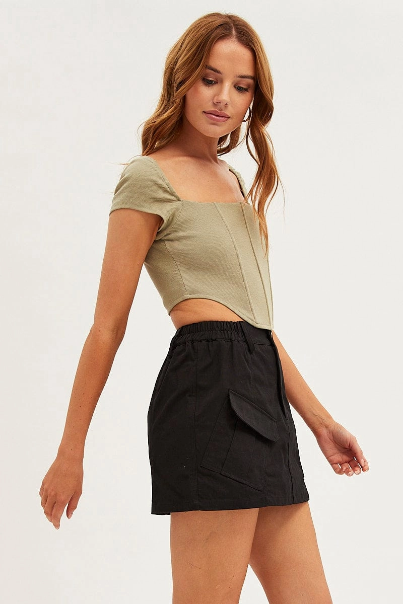Black Mini Skirt Cargo Cotton Blend