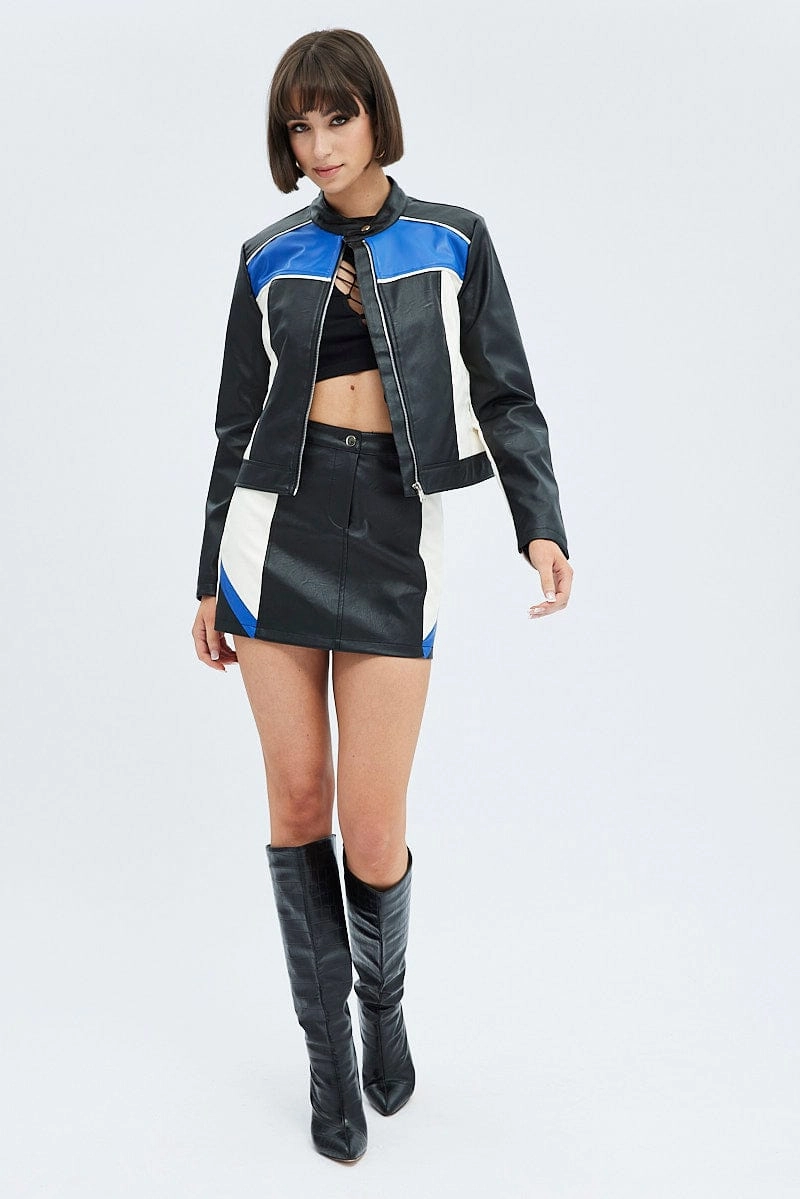 Black Mini Skirt High Rise Faux Leather