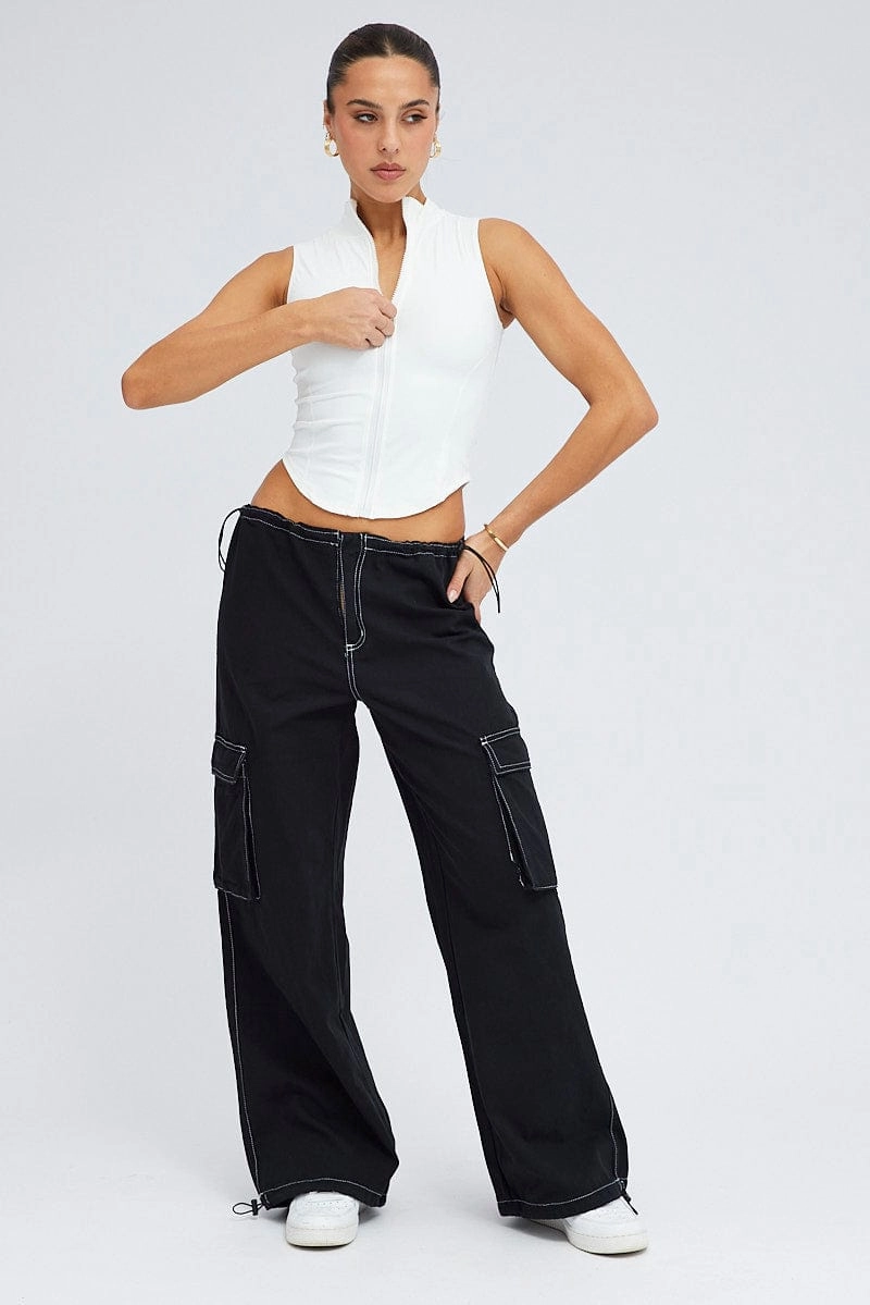 Black Parachute Pants Low Rise