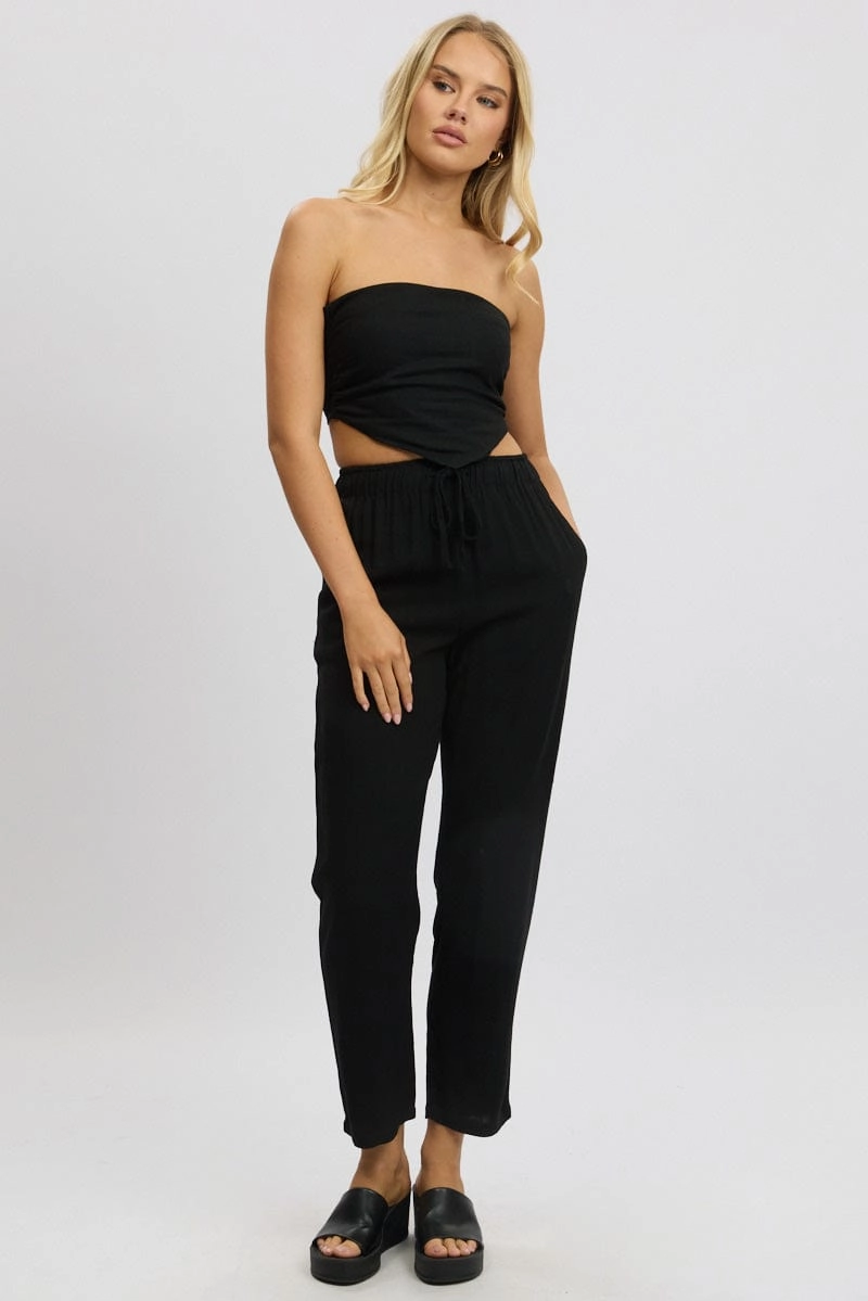 Black Tapered Pants Elasticated Waist