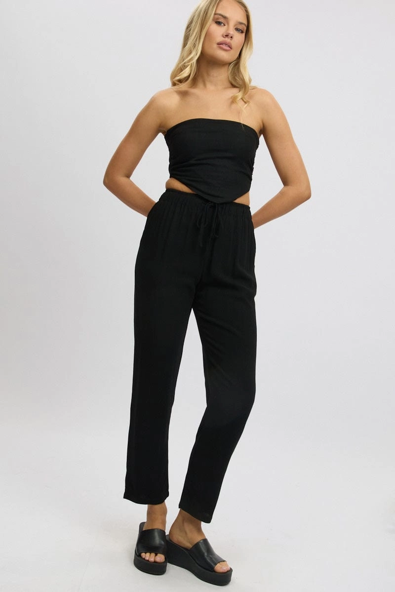 Black Tapered Pants Elasticated Waist