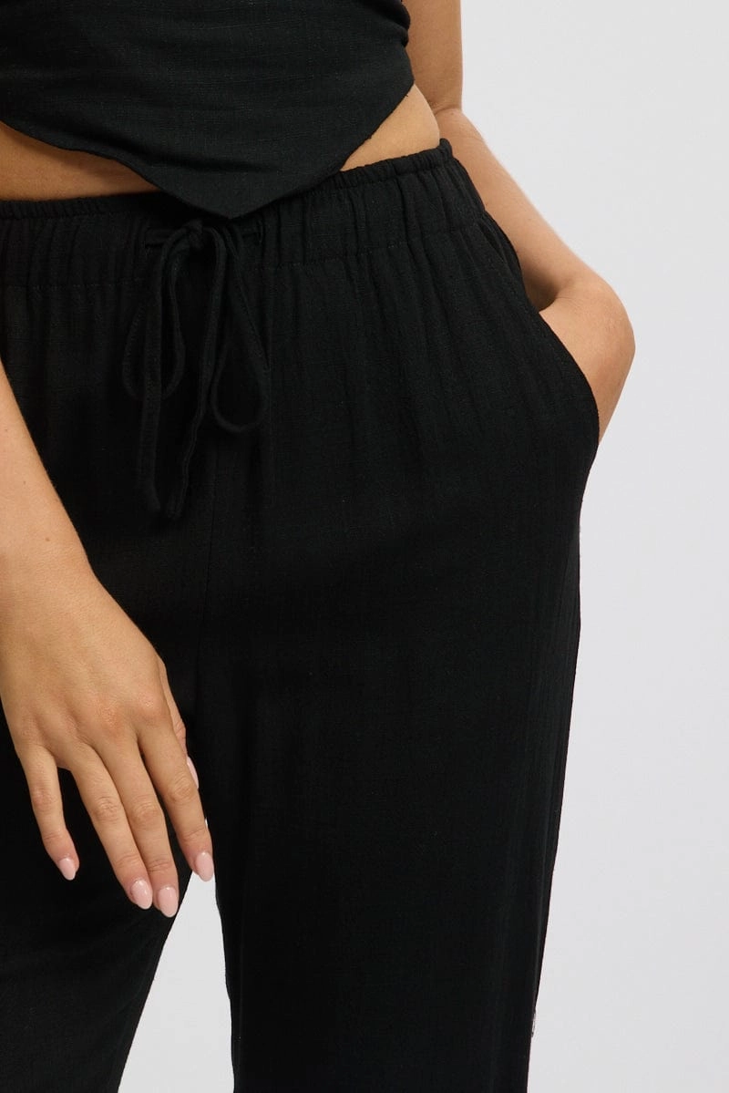 Black Tapered Pants Elasticated Waist