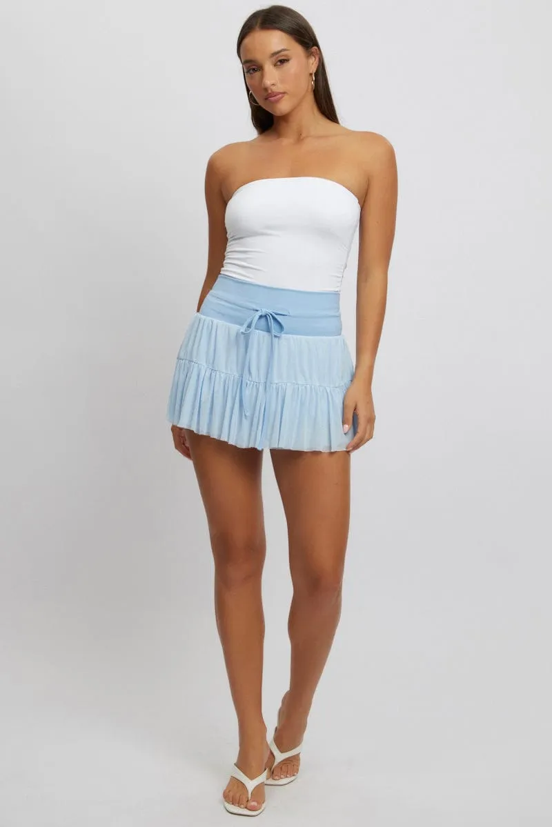 Blue Flare Skort Skirt High Rise Mini Mesh Tiered