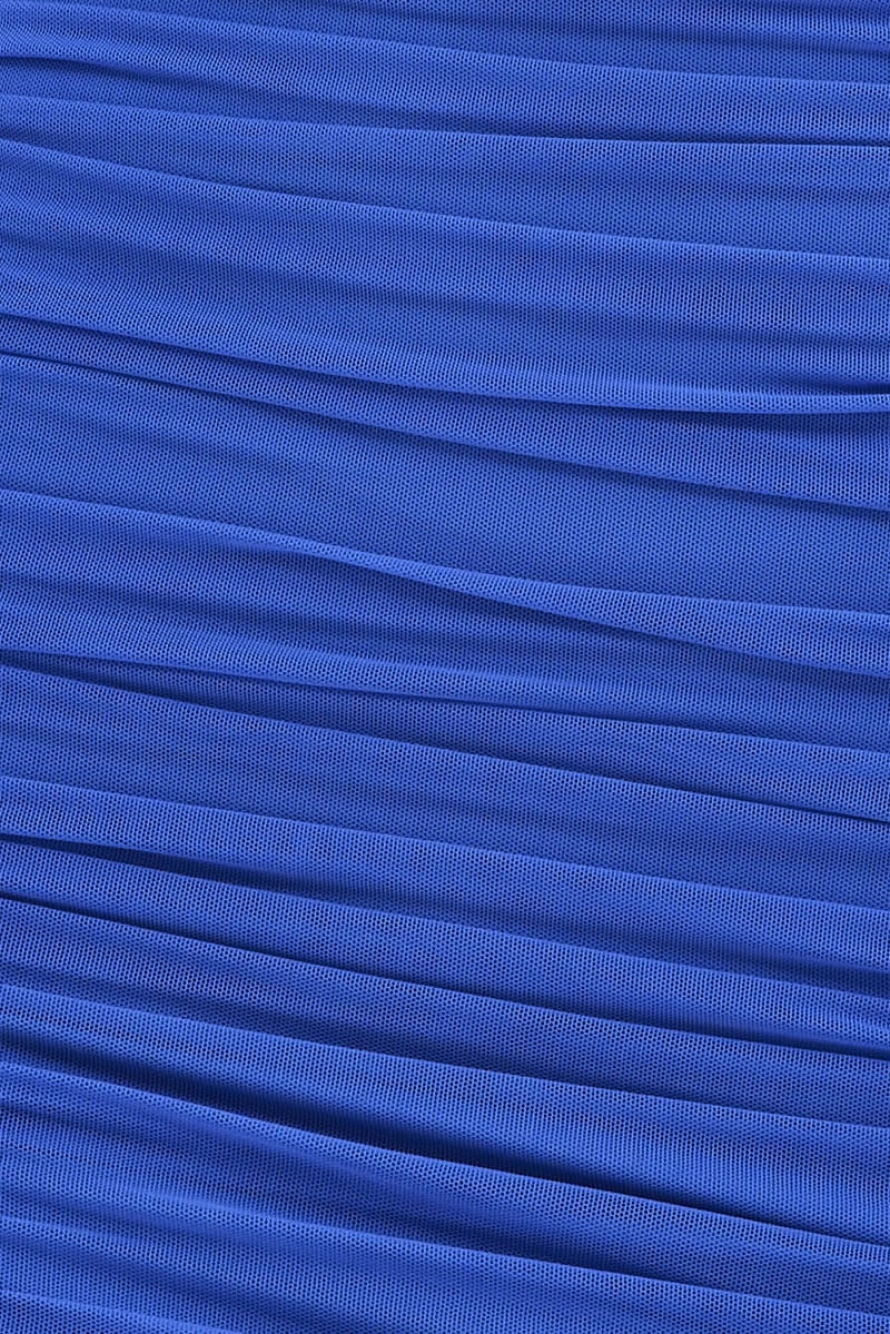 Blue Bodycon Dress Sleeveless Ruched Mesh