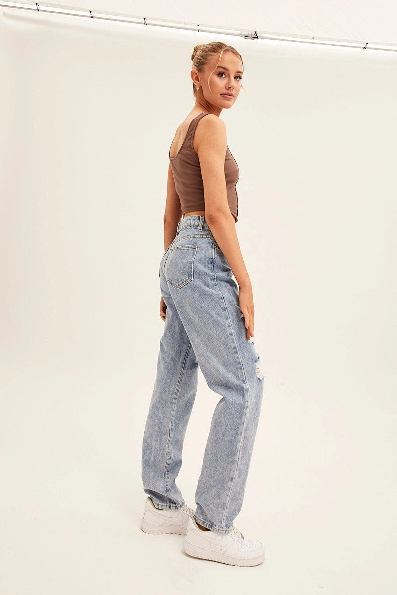Blue Denim Jeans High Rise Boyfriend