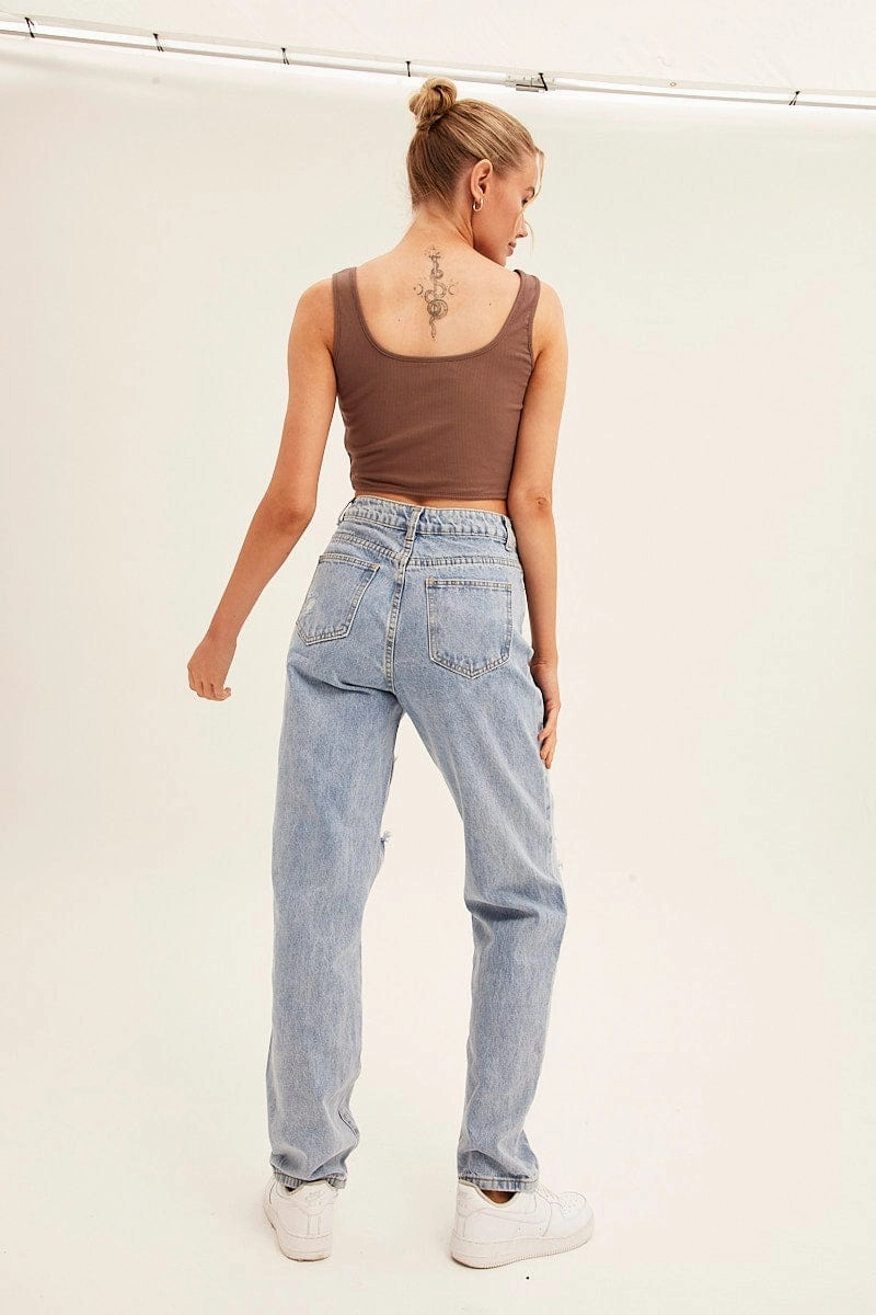 Blue Denim Jeans High Rise Boyfriend