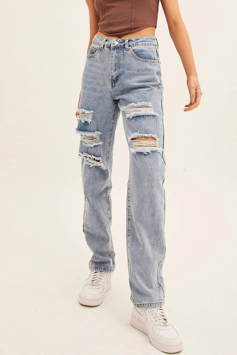 Blue Denim Jeans High Rise Boyfriend