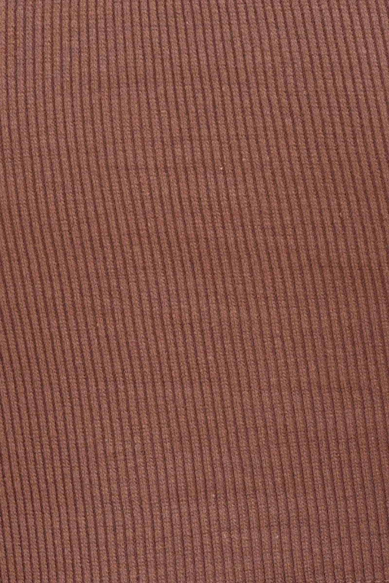 Brown Cropped Tank Cotton Blend Rib Racer Back