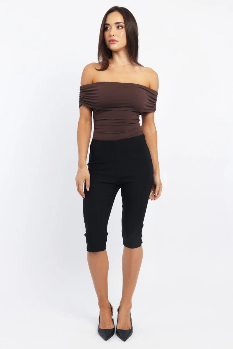 Brown Off Shoulder Bodysuit Supersoft