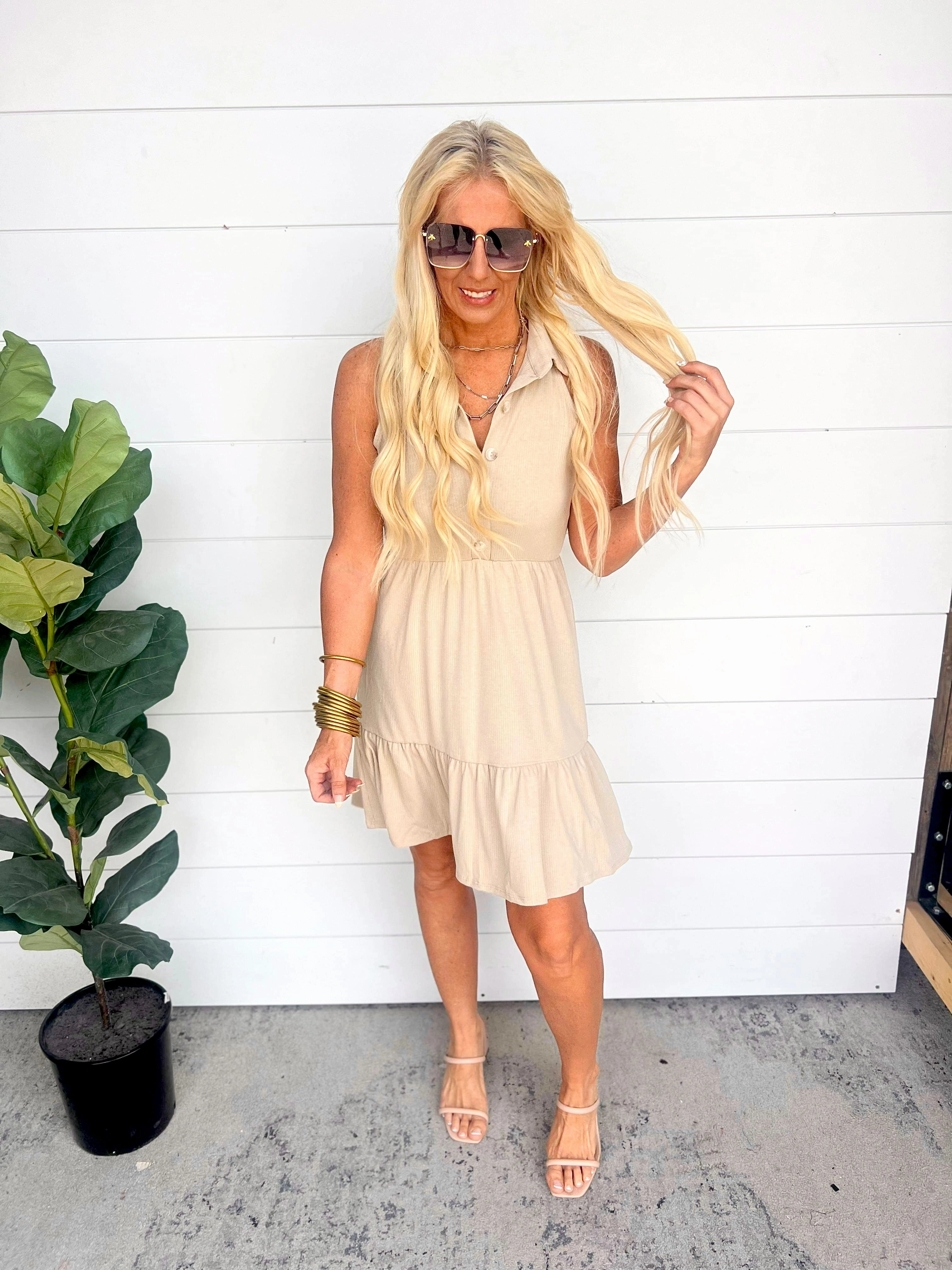 Button Down Mini Dress w/ Ruffle Hem | FINAL SALE