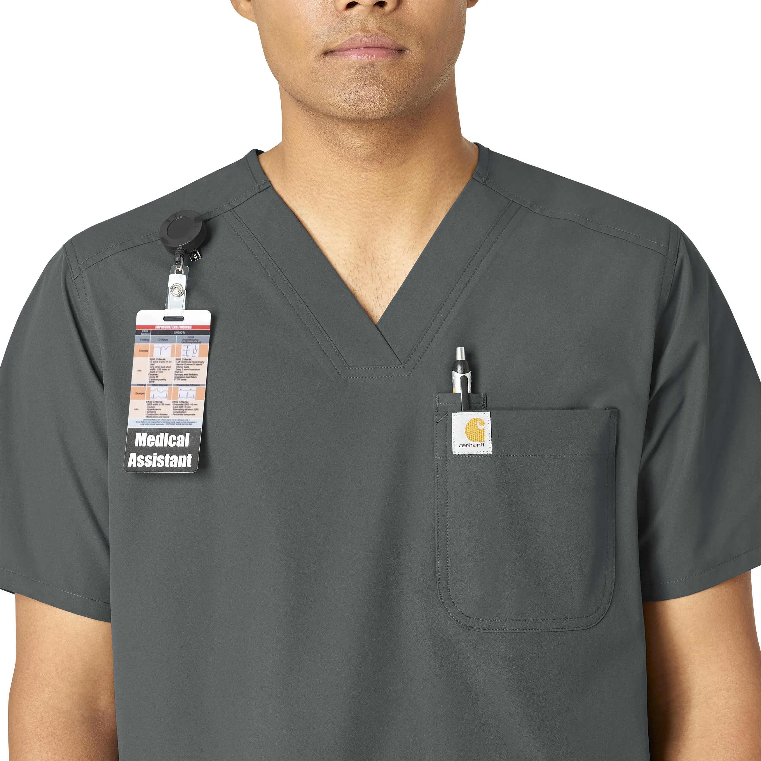 Carhartt Force Essentials Men's V-Neck Shirttail Scrub Top - Pewter
