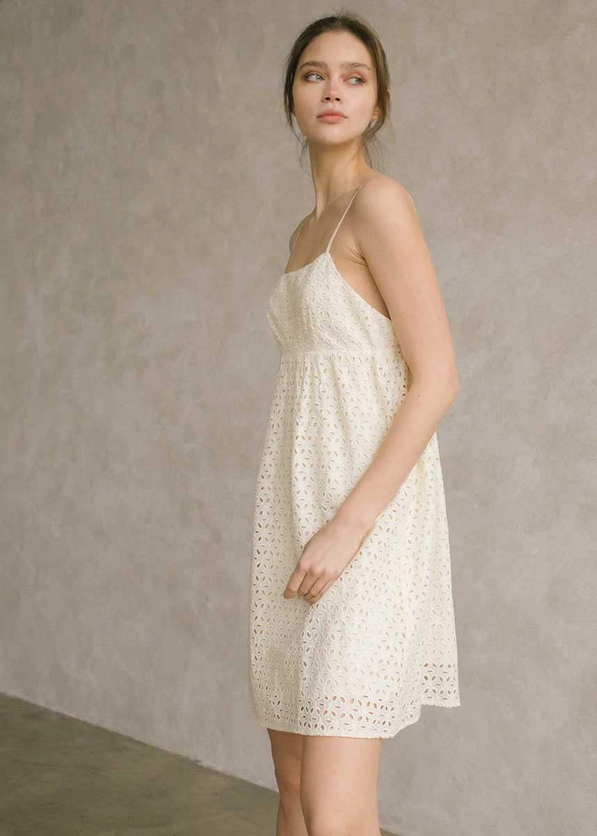 Carrie Eyelet Mini Dress - Cream