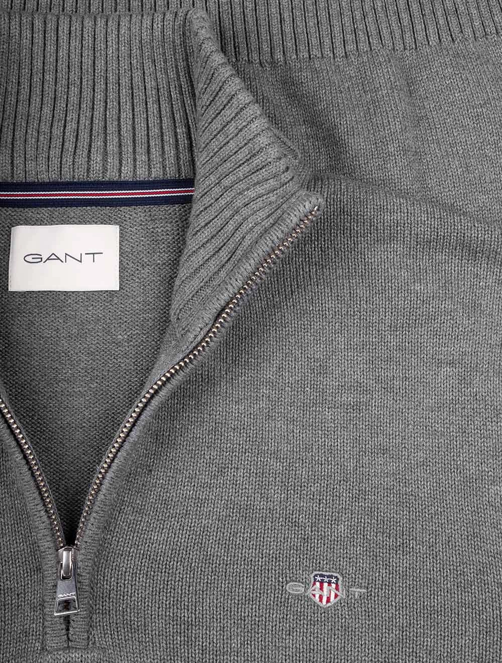 Casual Cotton Half-Zip Sweater Dark Grey Melange