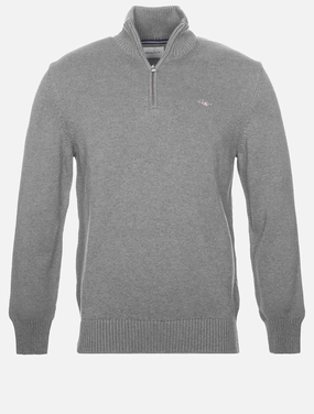 Casual Cotton Half-Zip Sweater Dark Grey Melange