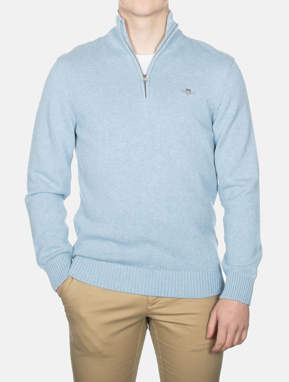 Casual Cotton Half-Zip Sweater Fresh Blue