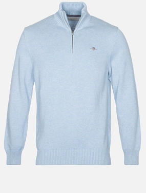 Casual Cotton Half-Zip Sweater Fresh Blue