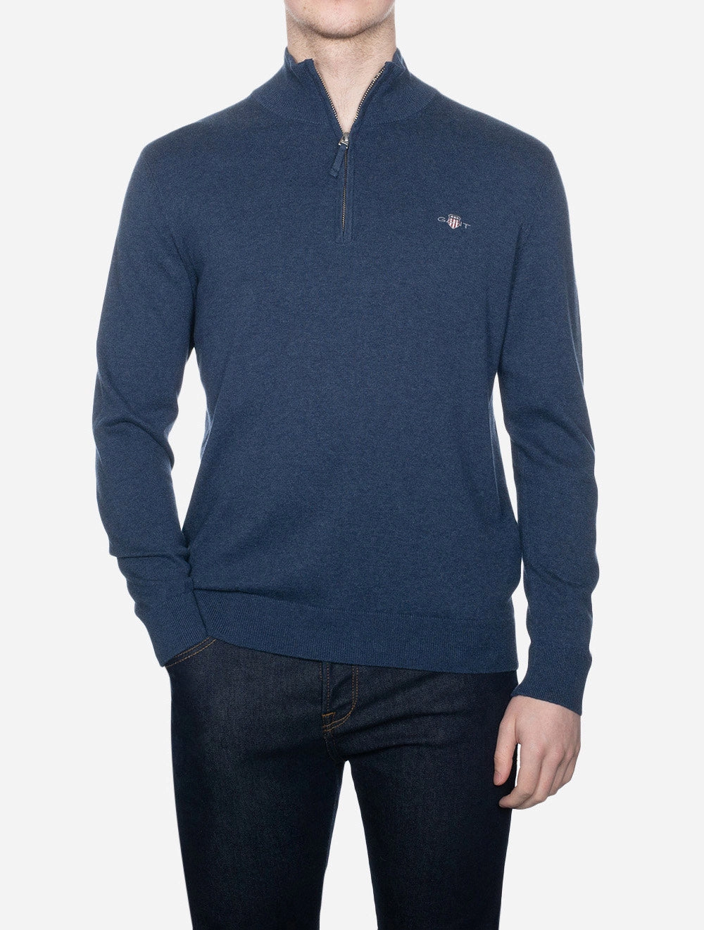 Classic Cotton Half-Zip Sweater Dark Jeansblue Melange