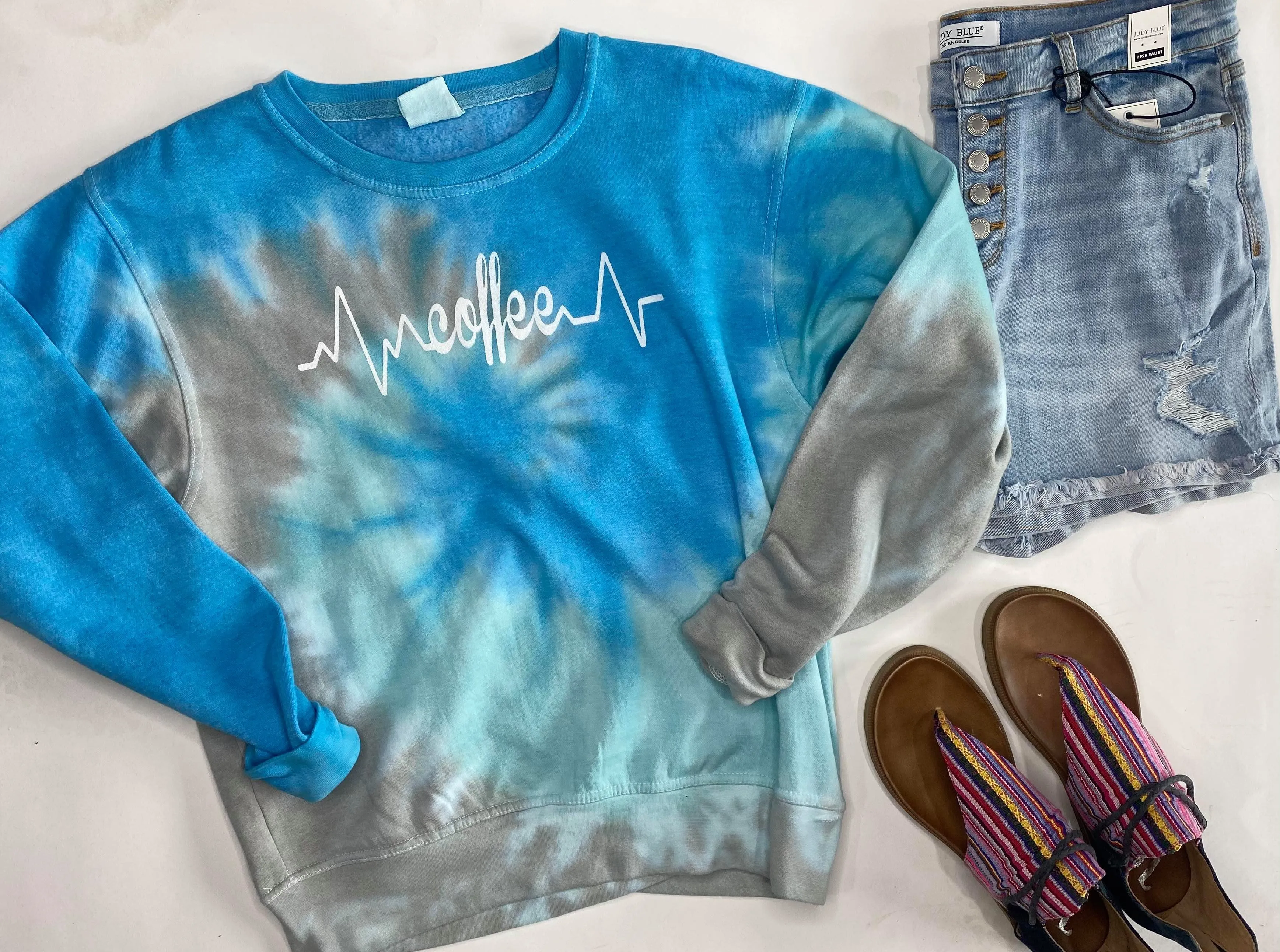 Coffee Lifeline Tie Dye Sweatshirt- Final Sale**