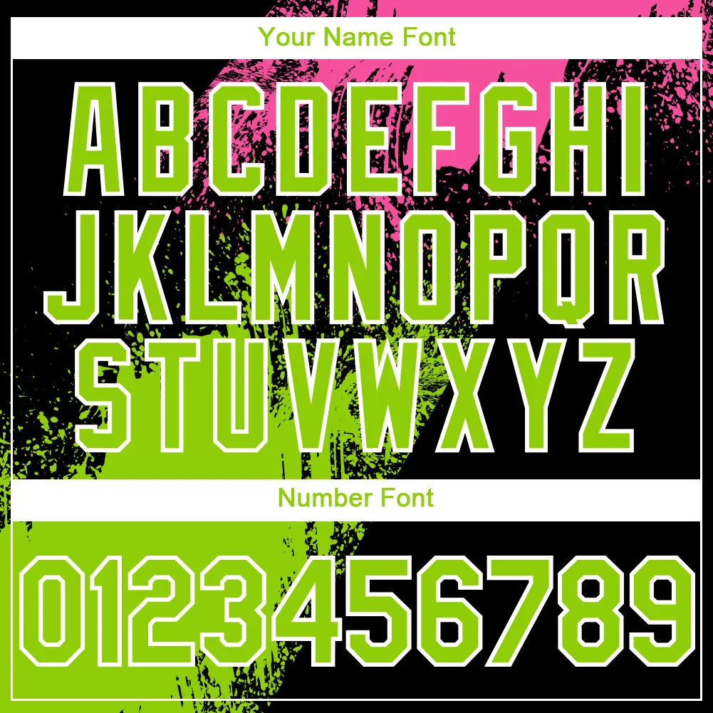 Custom Black Neon Green-Pink 3D Pattern Design Abstract Brush Stroke Authentic Baseball Jersey