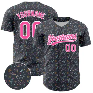 Custom Navy Pink-White 3D Pattern Design Animal Bird Authentic Baseball Jersey