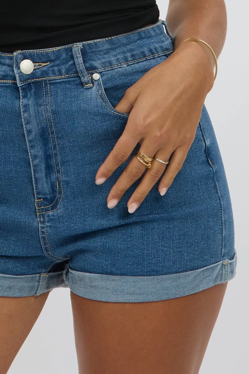 Denim Mom Shorts High Rise Stretch